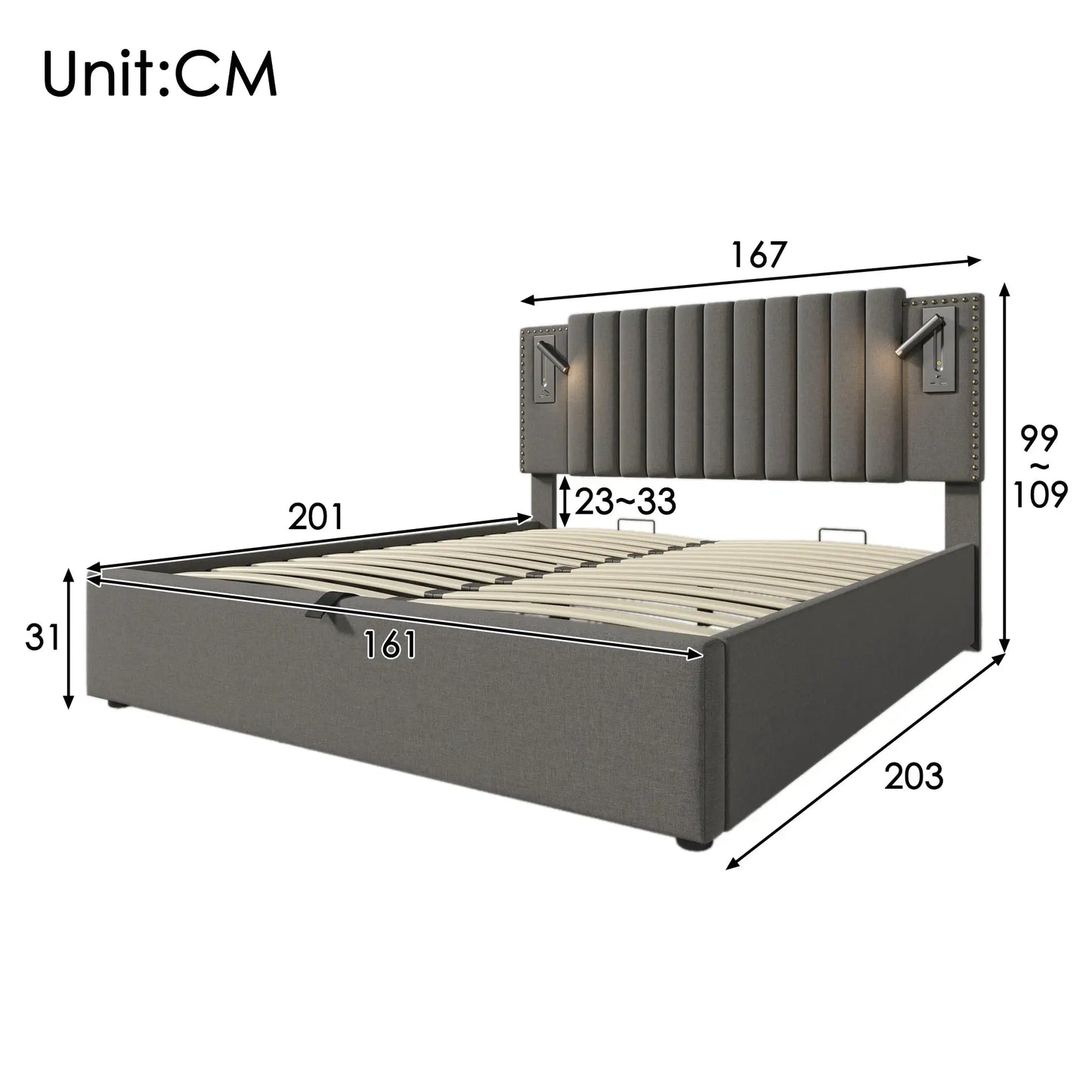 Polsterbett Doppelbett Mit Leselicht Und USB Ladefunktion