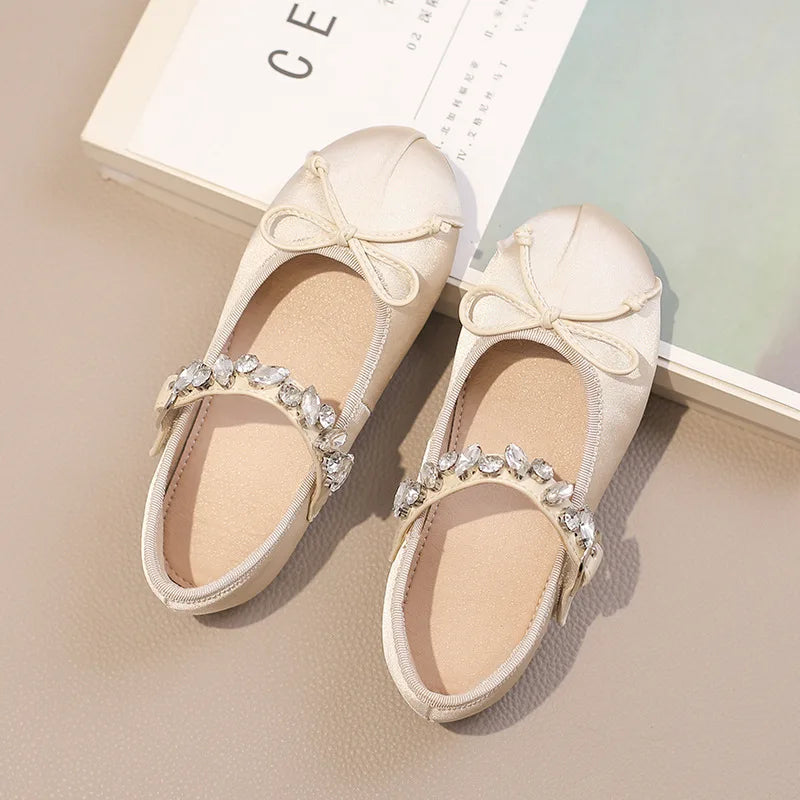 Kinder Prinzessin Schuhe 2025 - Modische Wasser Strass Mädchen Kleine Leder Schuhe - Frühling Neu Weiche Sohle Einzelschuhe 4-6J