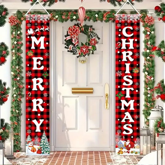2pc 1set Christmas Hanging Door Banner Santa Claus Snowman Merry Christmas Decoration Elk Navidad Natal Happy New Year 2026 Gift
