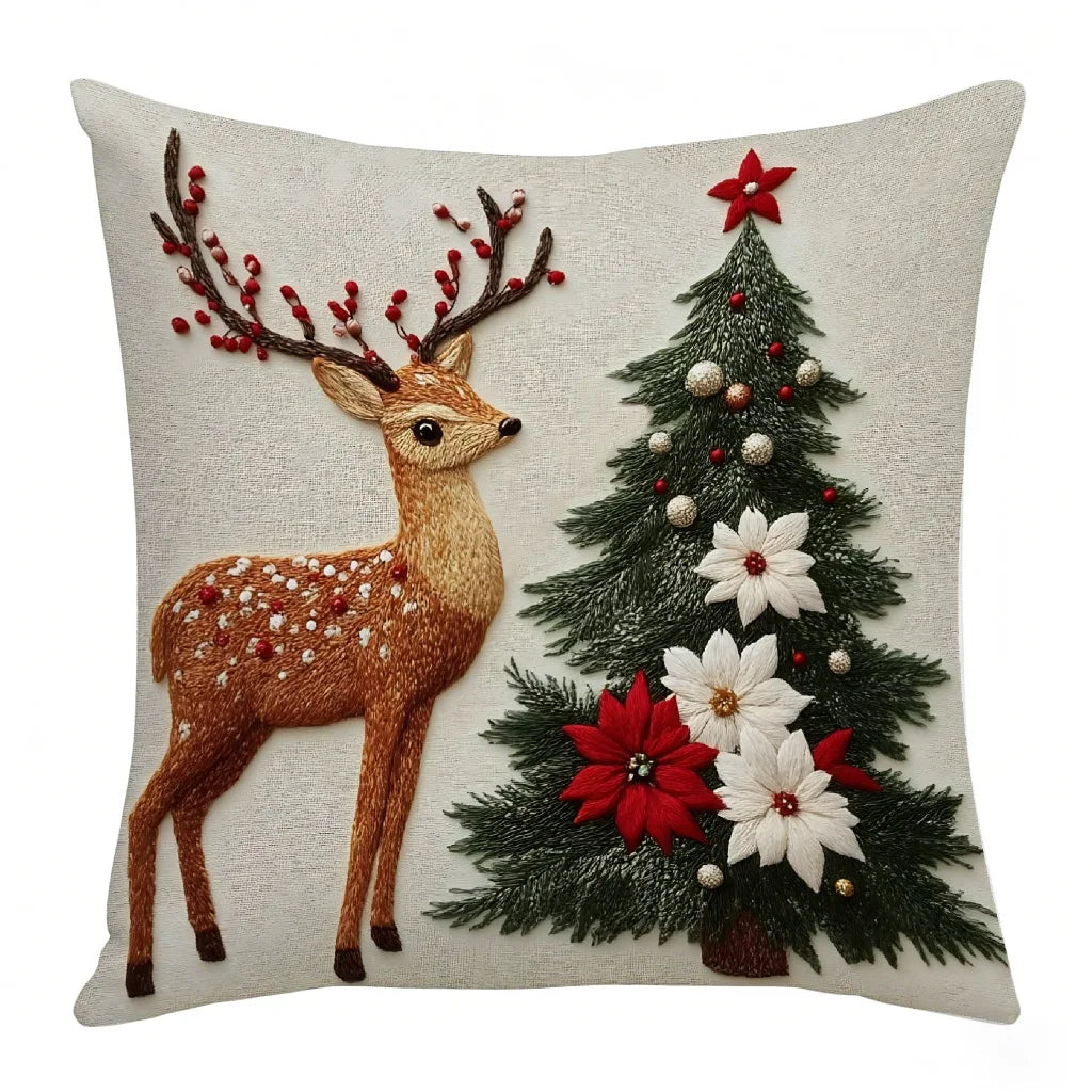 New Christmas Pillow Cases Christmas Decoration Cartoon Print Embroidered Pillow Pad Holiday Decoration Pillow Cover