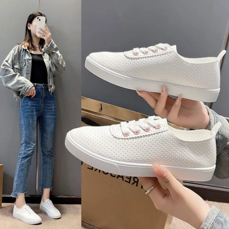 JIFALZS Flache Sneaker Atmungsaktiv - Canvas Schnürung 1cm