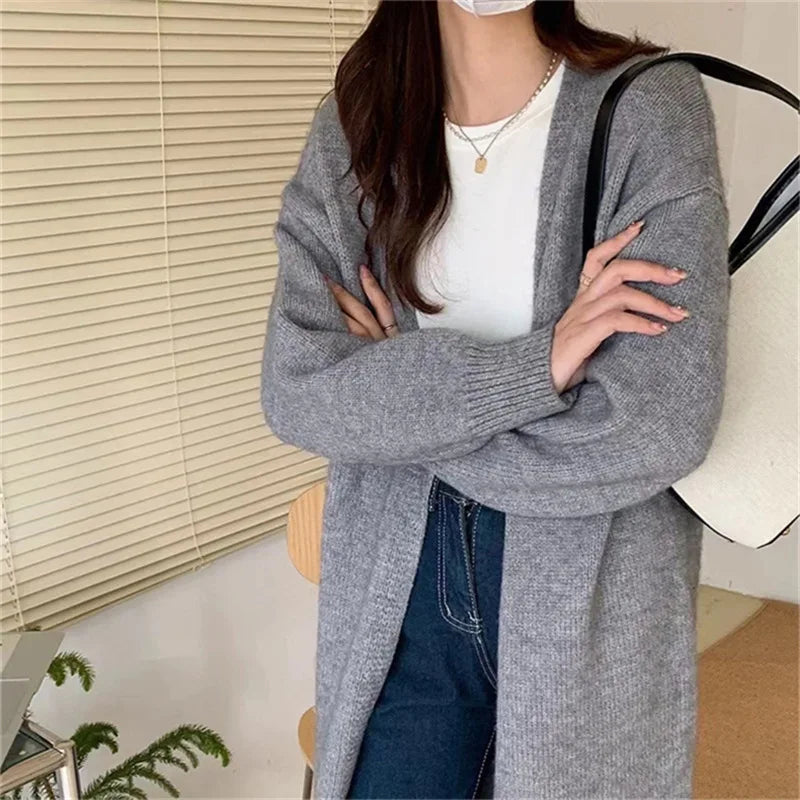 Mooclound PYTZX-b108 Lang Strickcardigan- Baumwolle Größe SL