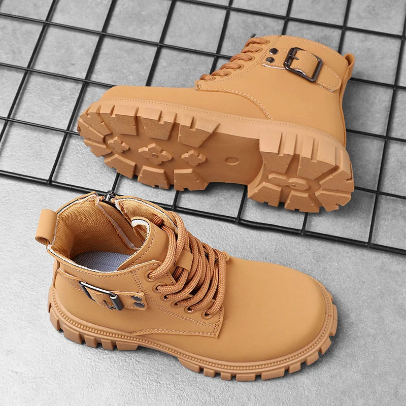 Herbst Mädchen Schnee Stiefel Mode Weiche Pu Leder Retro Britischen Stil Kinder Casual Schuhe Luxus Im Freien Nicht-slip Kinder stiefel