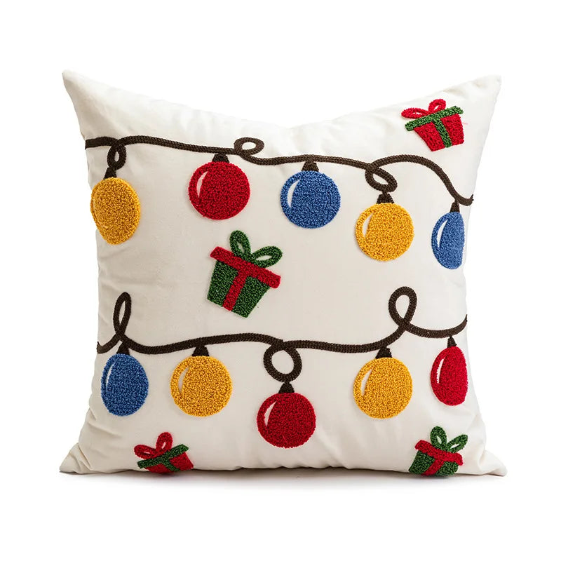 Decoration Cushion Cover Christmas Santa Snowflake Pillow Case Cotton Square Embroidery Pillow Cover 45x45cm