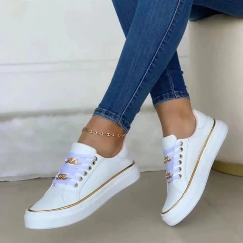 Damen Sneakers Runde Zehen Schnürung Flach Stilvoll Leder Casual Schuh Komfortabel Frauen Vulkanisierte Schuhe Leichte Tenis De Mujer