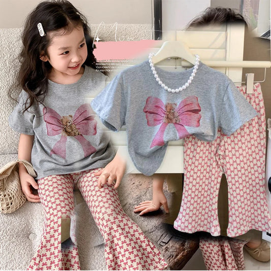 Mädchen-Princess-Set 2025: Schleifen-Print & Schlaghose - Bow Collection