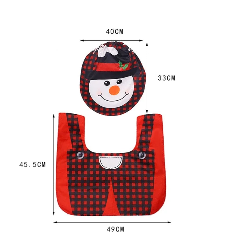 Santa Claus Snowman Toilet Two-piece Set Creative Cartoon Toilet Mat Toilet Seat Lid Cover Floor Carpet Set Christmas Decoration