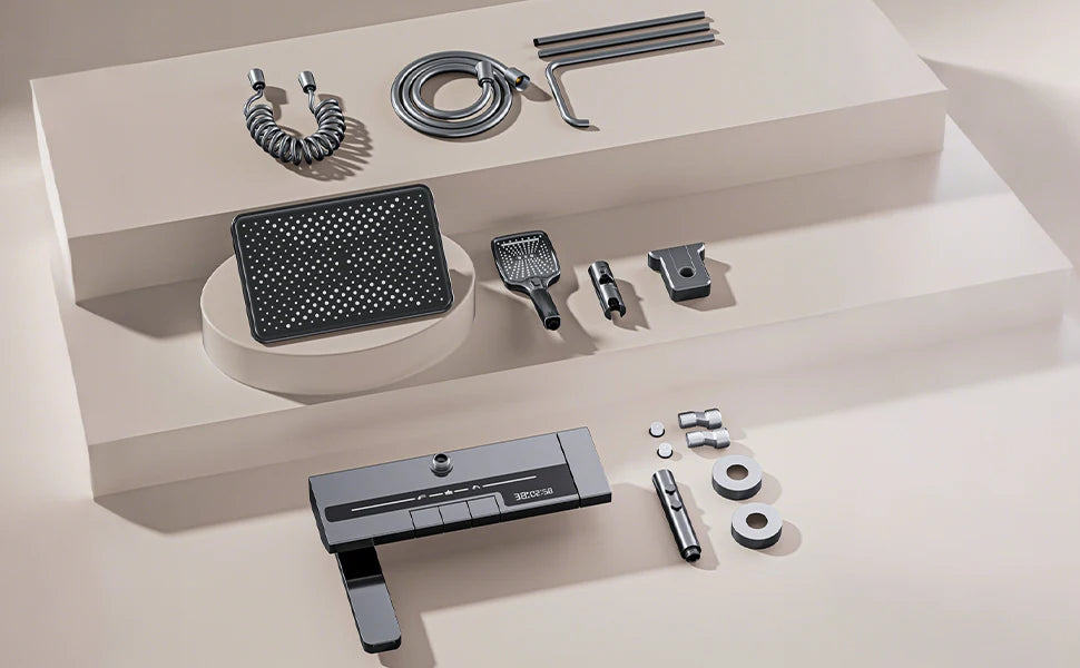 NONEM Badezimmer Wasserhahn-Set Klappbarer Auslauf 180°-Höhenverstellbar Messing