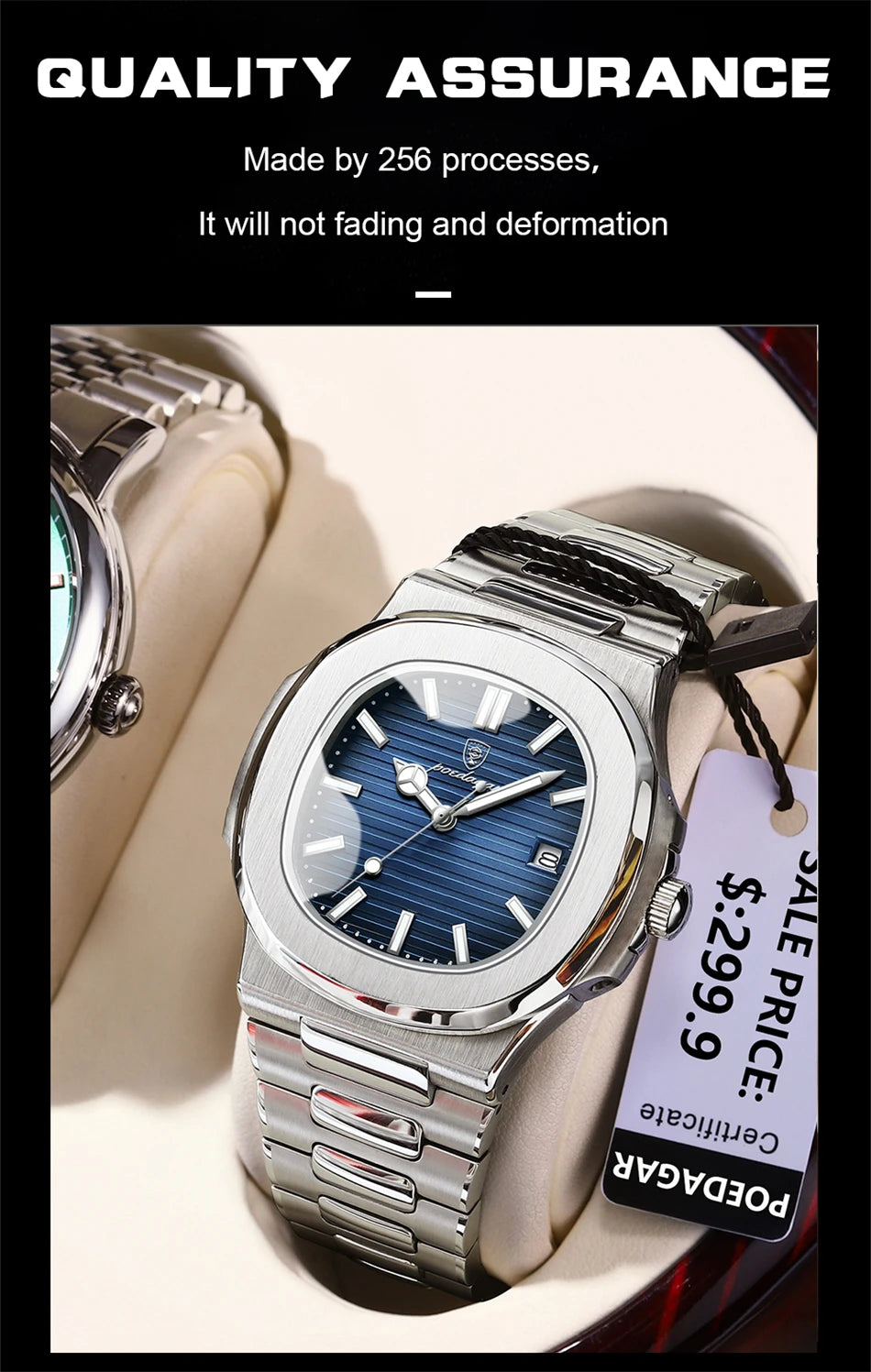 POEDAGAR Luxury Watch 2024 New Business Waterproof Male Clock Luminous Date Stainless Steel Square Quartz Men Watch reloj hombre