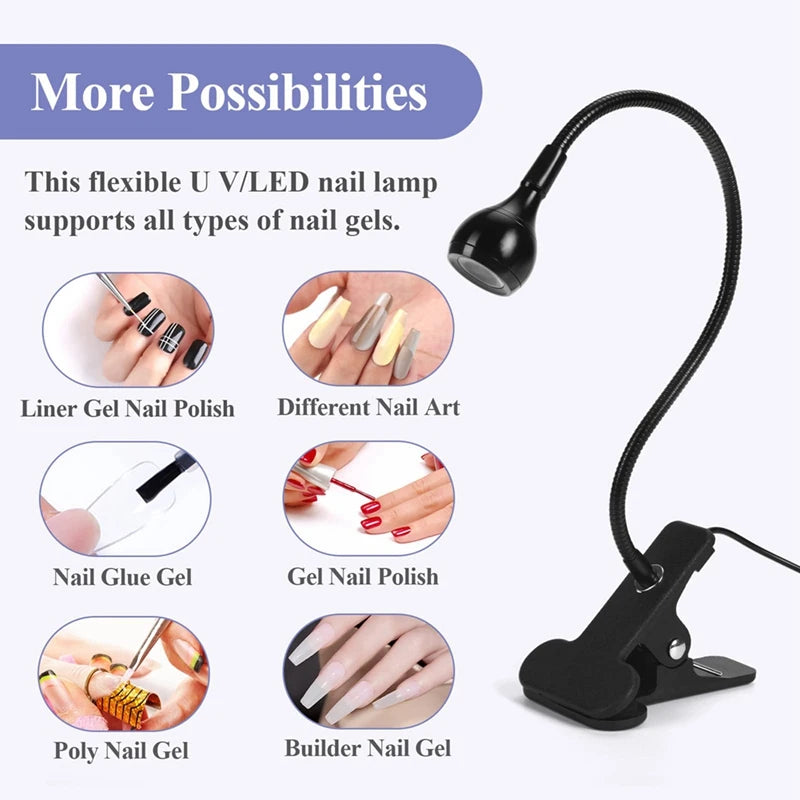 UV LED Nail Lamp - Mini LED Nail Lamp Gel X Lamp For Nails With Securing Clip Rotatable LED Light Easy Install Easy To Use