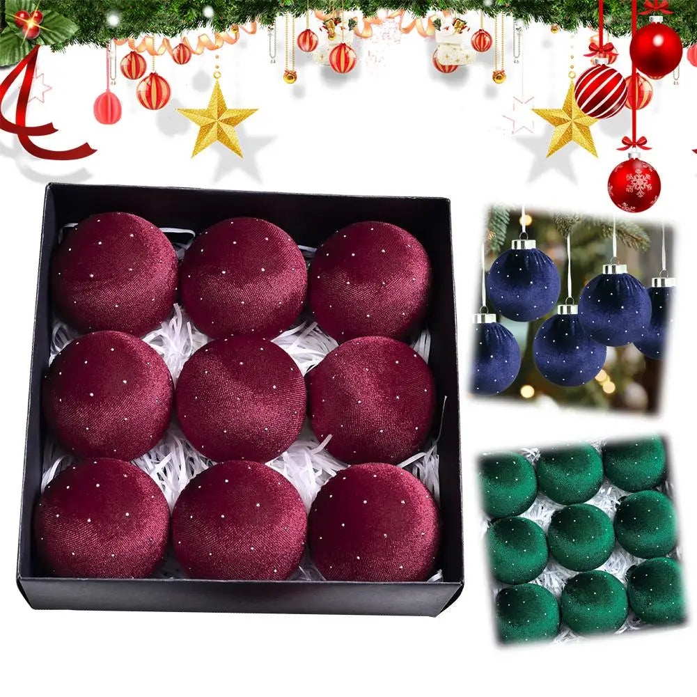 9Pcs Velvet Balls Flocked Grün - Durchmesser 80 mm, 9 Stück, Bruchsicher