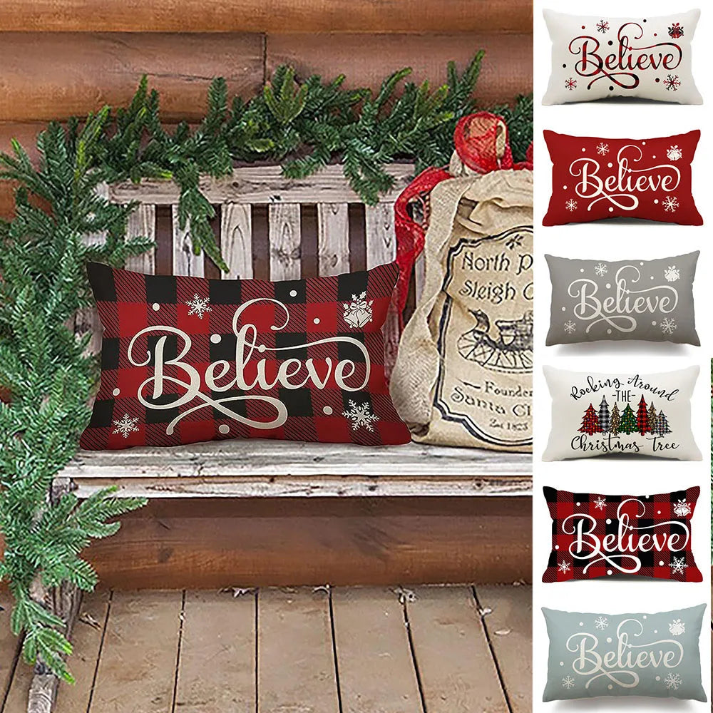 Merry Christmas Decorative Pillow Cover 30x50cm Linen Throw Pillowcase Christmas Cushion Cover Pillowslip For Sofa Home Decor