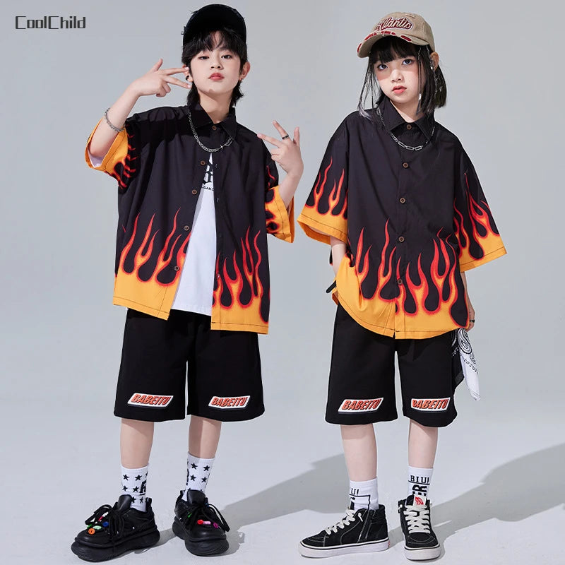 Jungen-Streetwear-Set 2025: Hip-Hop Flame-Design - Urban Dance Collection
