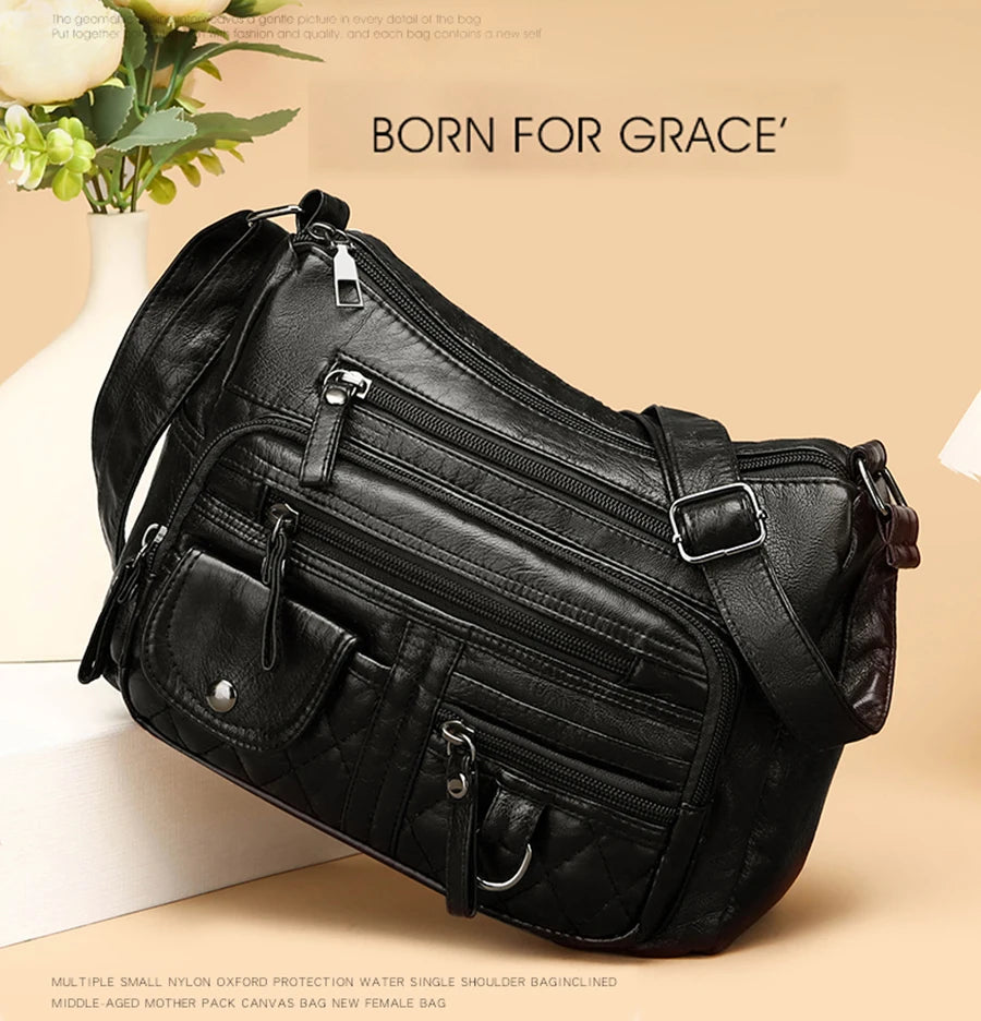 LANYIBAIGE Schultertasche Elegante - PU 12L Reißverschluss