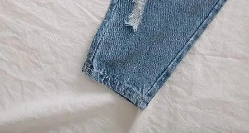 Children Jeans Spring Autumn Boys Girls Denim Ripped Jeans Korean Fashion Kids Trousers Toddler Casual Loose Pants