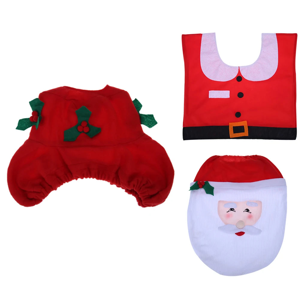 3PCS Christmas Toilet Seat Cover Creative 3D Xmas Cute Cartoon Santa Claus Toilet Cover for Bathroom Decor Supplies