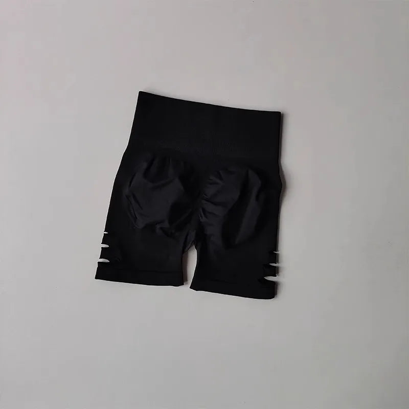 Yoga-Shorts 2025: Damen Yoga Fitness Shorts Peach Hip Lifting Sexy Perforiert - Elastisch Atmungsaktiv Sport Dreiviertel High Waist