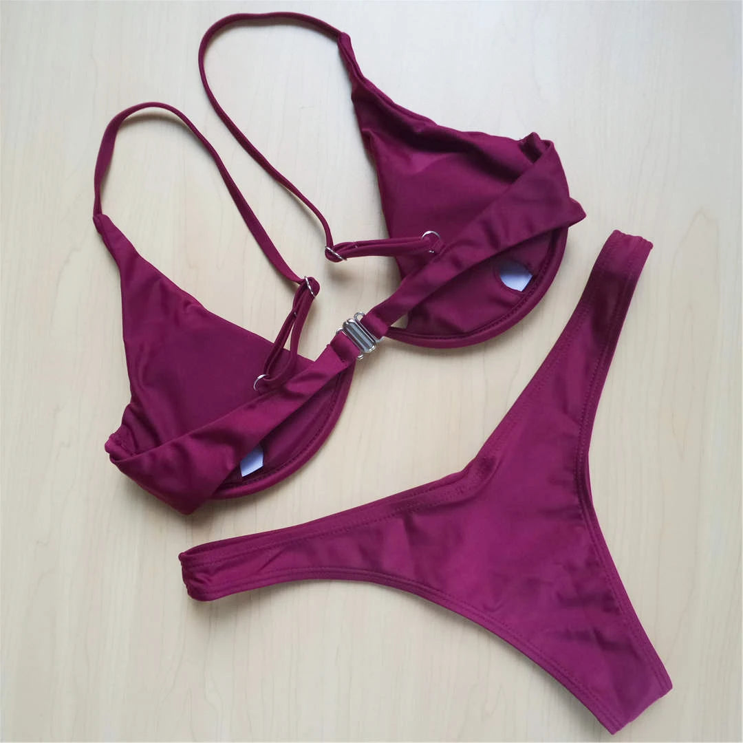 V-bar Bügel Bikini S-XL Damen Schwimmanzug Underwire-Technologie Low Waist Zweiteilig V-Form Bügel Polyester Spandex