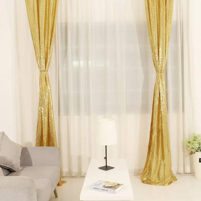 Sequin Backdrop Curtains - 2 Panels 2x8FT,Gold/Silver Backdrop Party Wedding Baby Shower Curtain Sparkle Photography Background