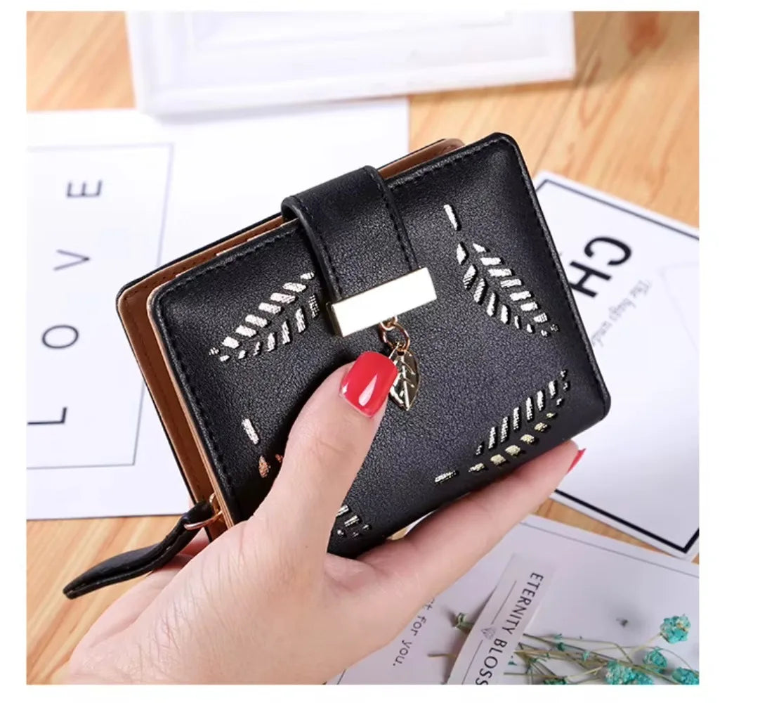 Luxus Frauen Geldbörse Leder Portemonnaie Kurz Reißverschluss Clutch Tasche Klein Ausgehöhlt Blätter Design Mode Marke Geldbörsen