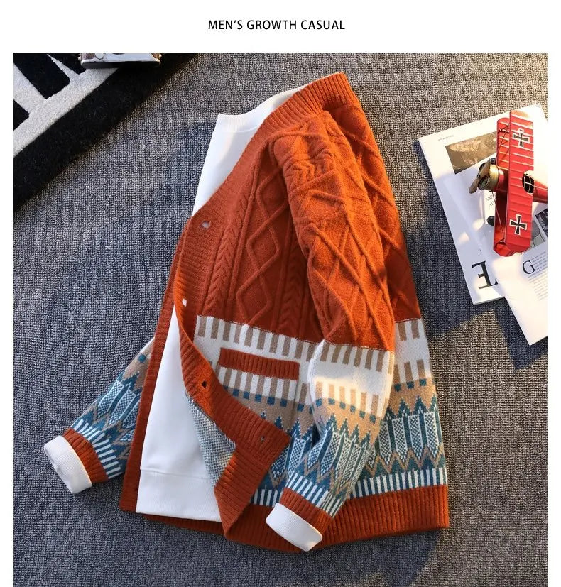 CN Zhejiang Cardigan Patchwork V-Neck - Größe M, Kaschmir