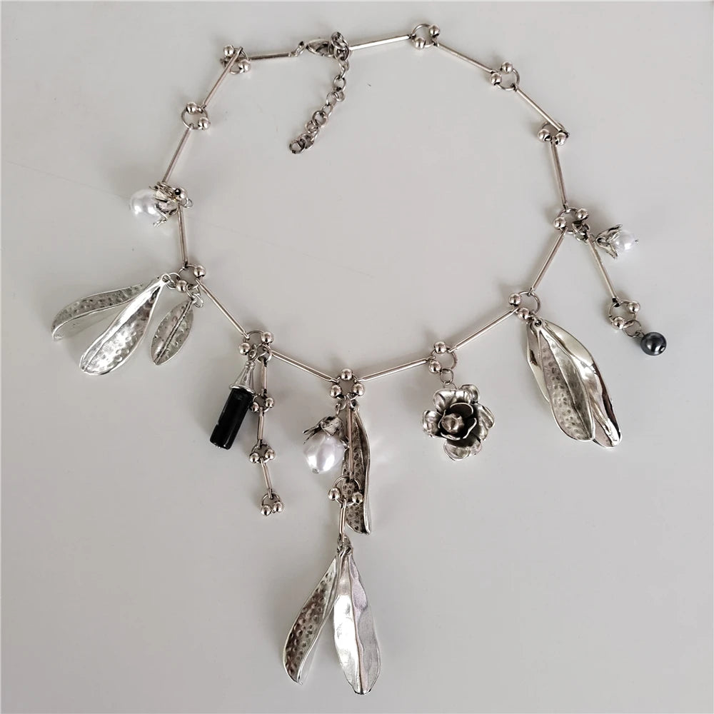 Colier cu frunze de perle PPG PGG Boho - Aliaj de zinc, aur