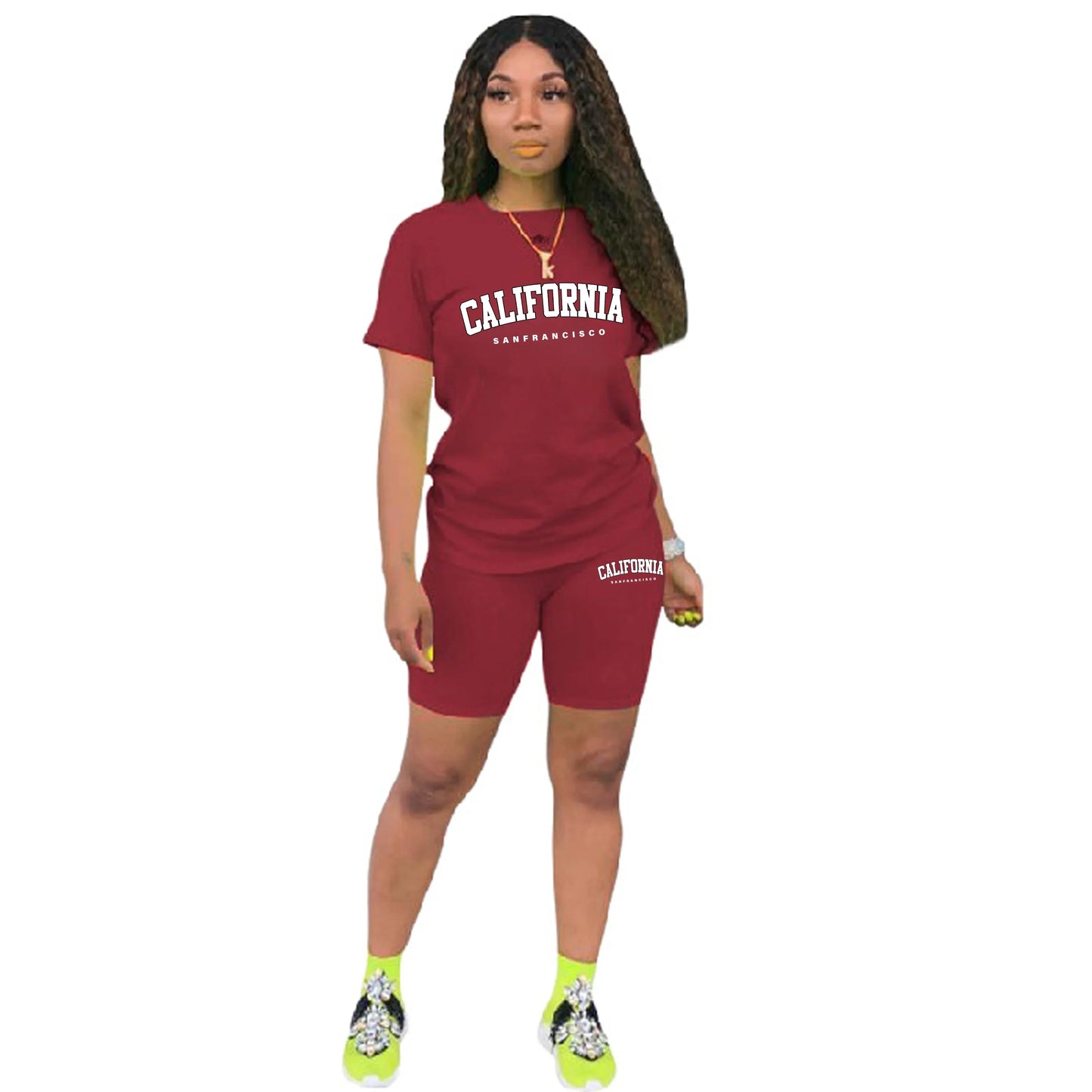 Damen Sommer Trainingsanzug Print T-Shirt+Shorts 2 Teilig Sets Mode Sportbekleidung Kleidung Luxus Casual Jogging Kurze Ärmel Anzug