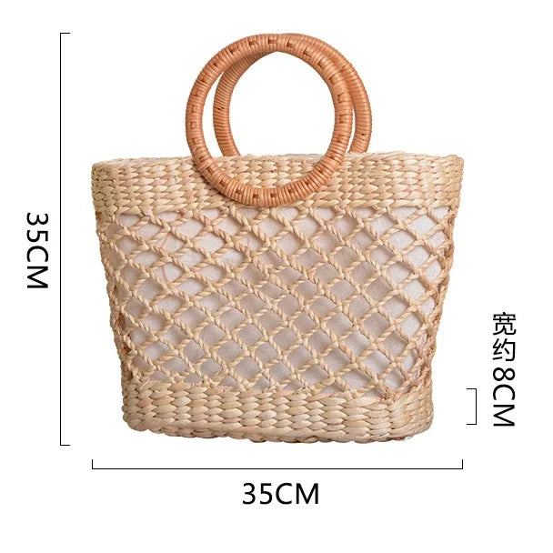 Beach Bag Women 2022 Summer New Elegant Woven Straw Bags Female Bohemia Knitted Large Tote Handbag Vacation Casual