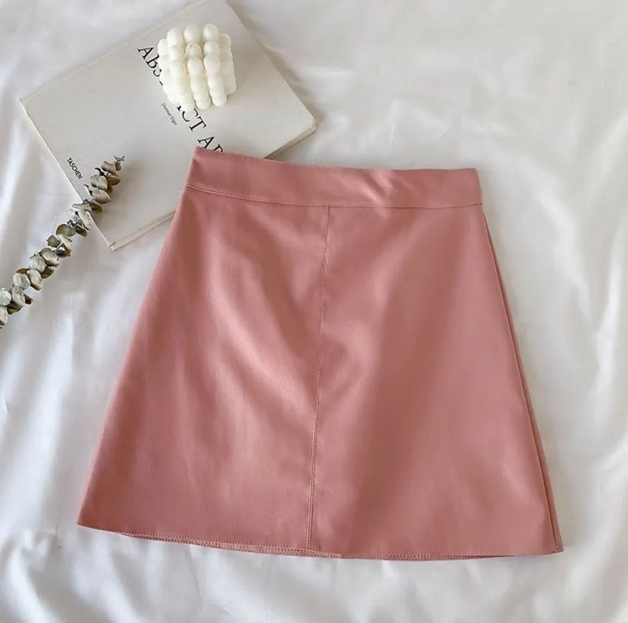 CN Minirock Hohe Taille Reißverschluss - Größe M PU Weinrot