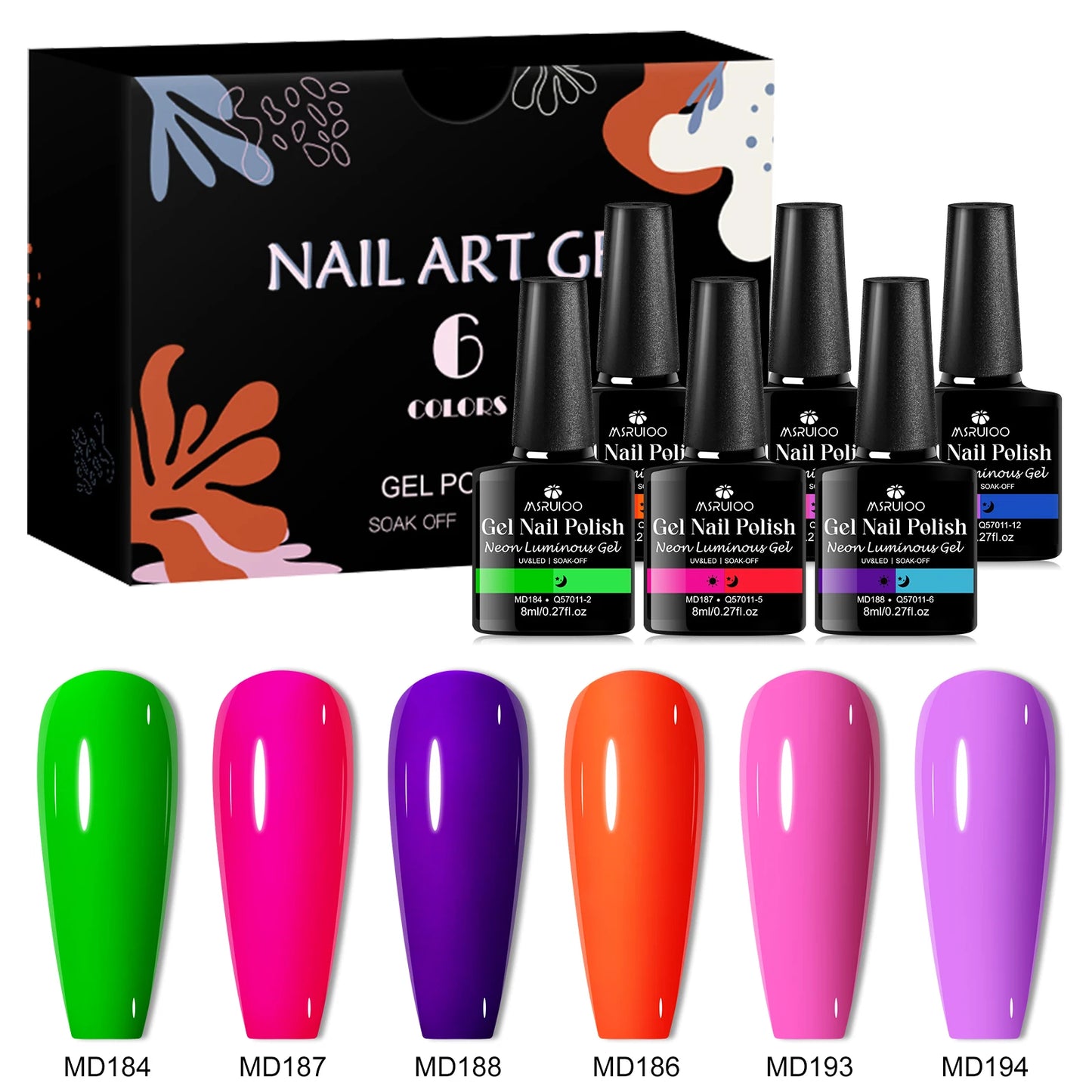 MSRUIOO ZH62498 Fluoreszierend Gelset - 6x8ml UV LED