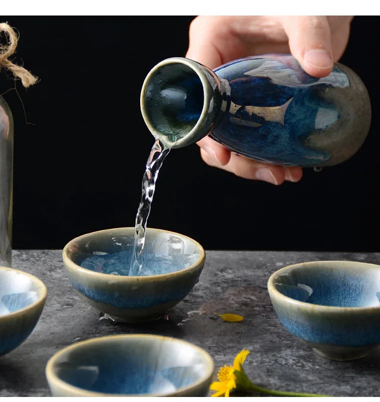 Japanese Bar Sets Ceramic 1 Pot 4 Cups Wine Sets Vintage Liquor Mug Separator Kitchen Baijiu Tea Coffee Cup Tableware Gifts