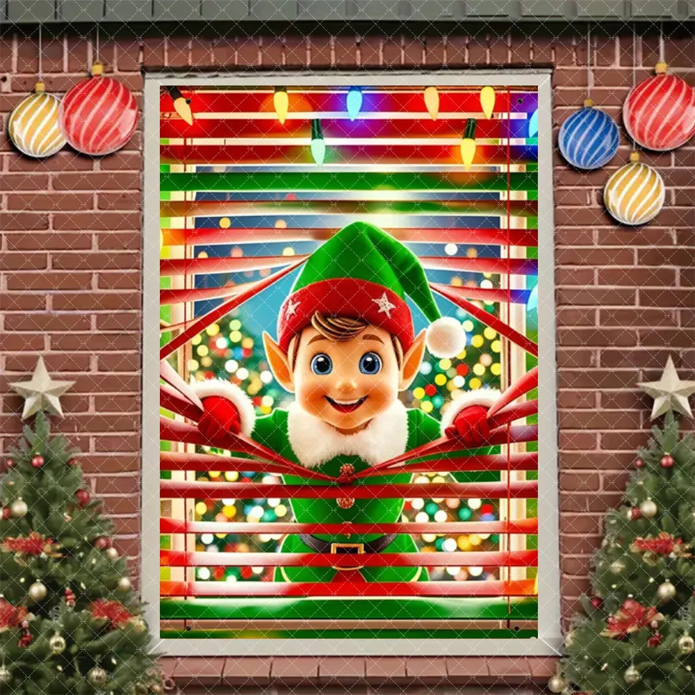 Merry Christmas Door Banner Santa Claus Window Hanging Christmas Tree Snowman Backdrop Cute Elf Room Supplies Party Decorations