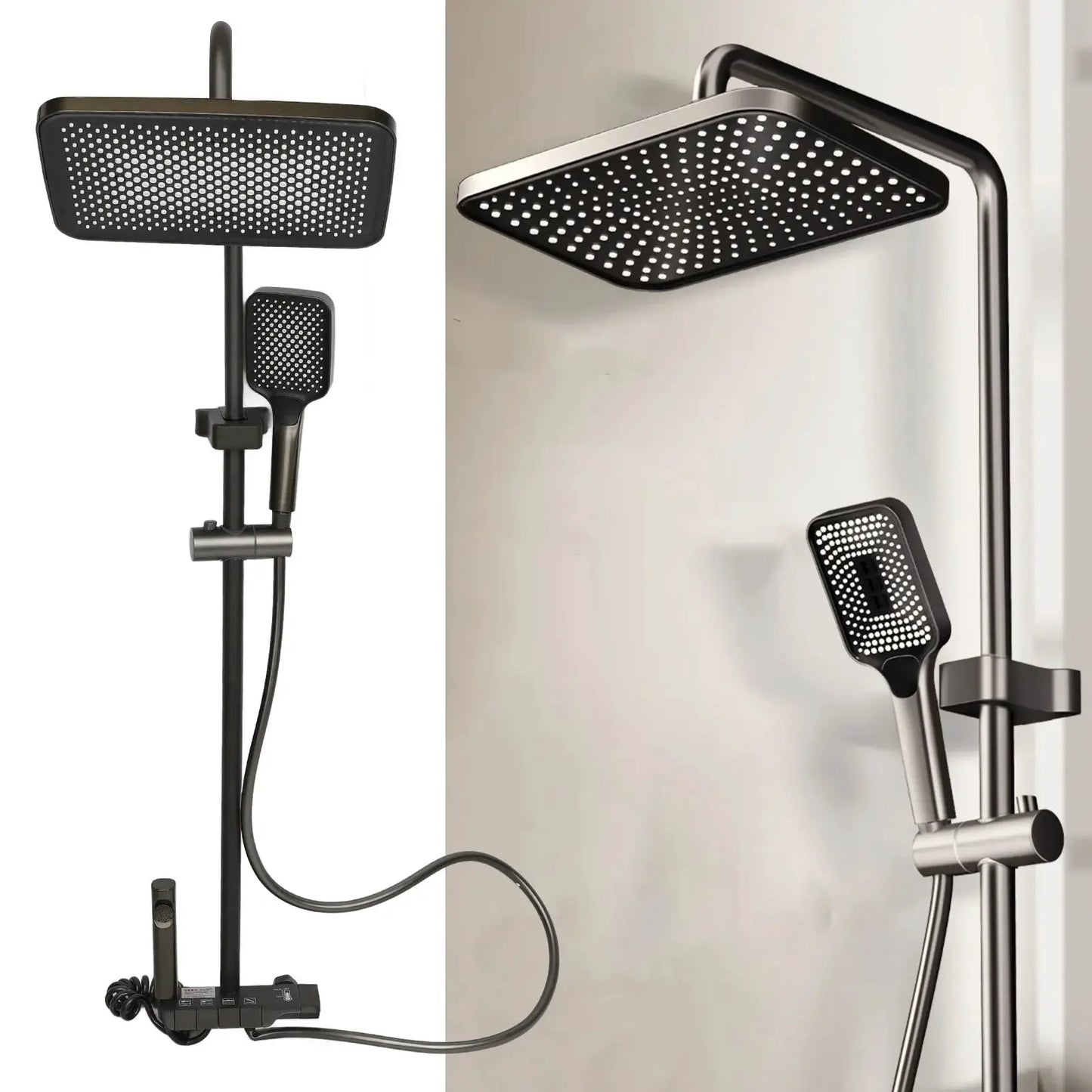 Wandmontierte Duschvorrichtungen, rostfrei, komplettes Duschkopf-Set mit unabhängiger Steuerung, feines Kupfer mit Thermostat für Zuhause by Golden Bridge Store