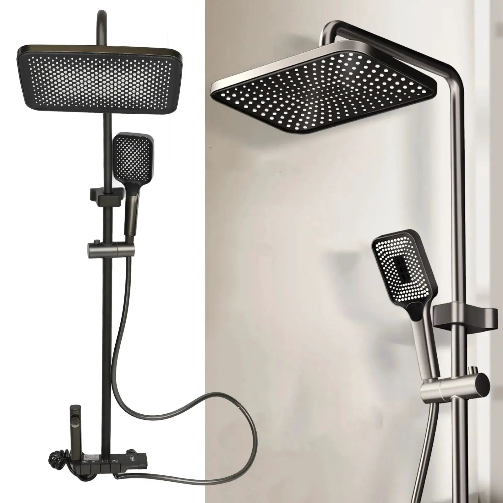 Wandmontierte Duschvorrichtungen, rostfrei, komplettes Duschkopf-Set mit unabhängiger Steuerung, feines Kupfer mit Thermostat für Zuhause by Golden Bridge Store