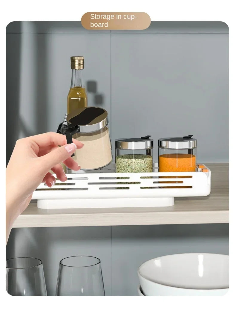 Kitchen Rotating Spice Rack 2 Tier Plastic Seasoning Spice Detachable Jar Storage Rack Pull Out Kitchen Cabinet Organiser