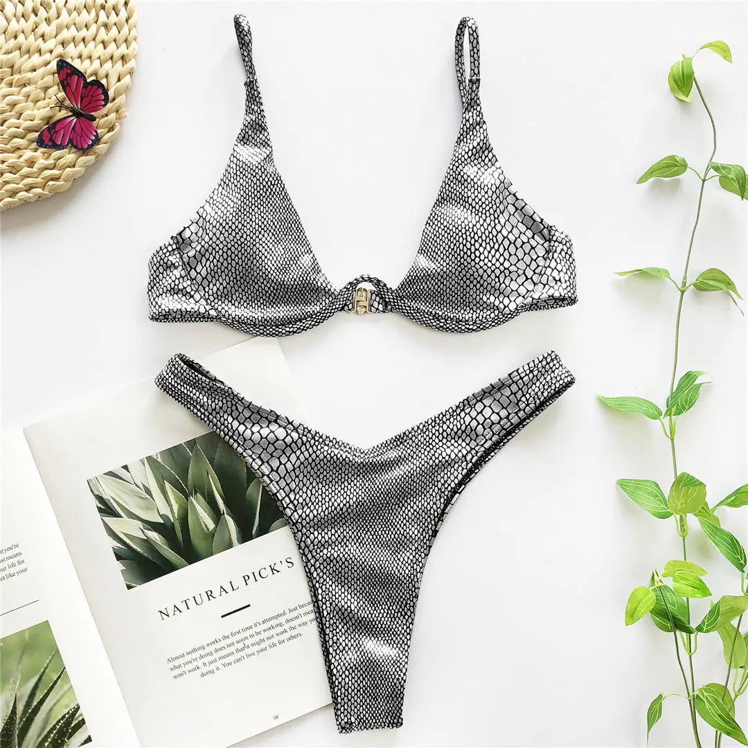 V-bar Bügel Bikini S-XL Damen Schwimmanzug Underwire-Technologie Low Waist Zweiteilig V-Form Bügel Polyester Spandex