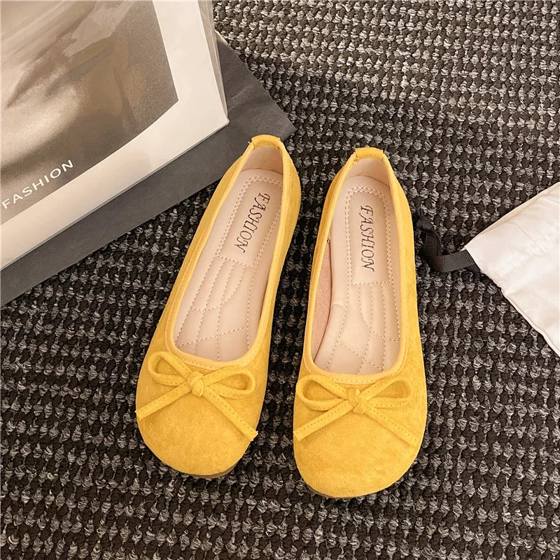 Frauen Ballett Flache Schuhe 2025 - Vier Jahreszeiten Komfortabel Anti Rutsch - Outdoor Casual Schuhe Fashion Schleifenknoten Retro Candy Farbe Damen Schuhe