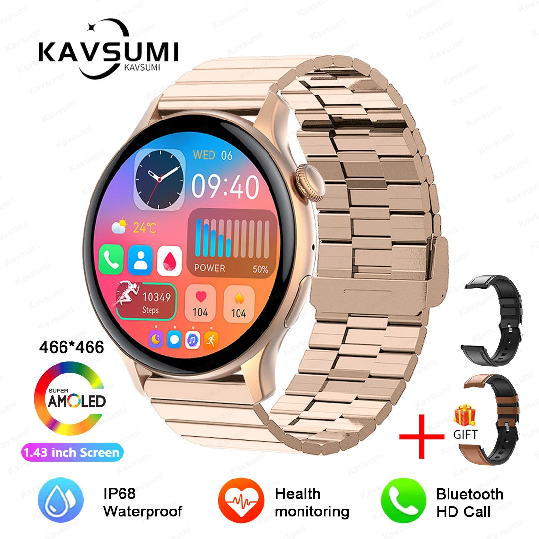 NFC Smartwatch AMOLED HD GPS - 220–300 mAh, 1,43 Zoll Display, 5 Tage Akku