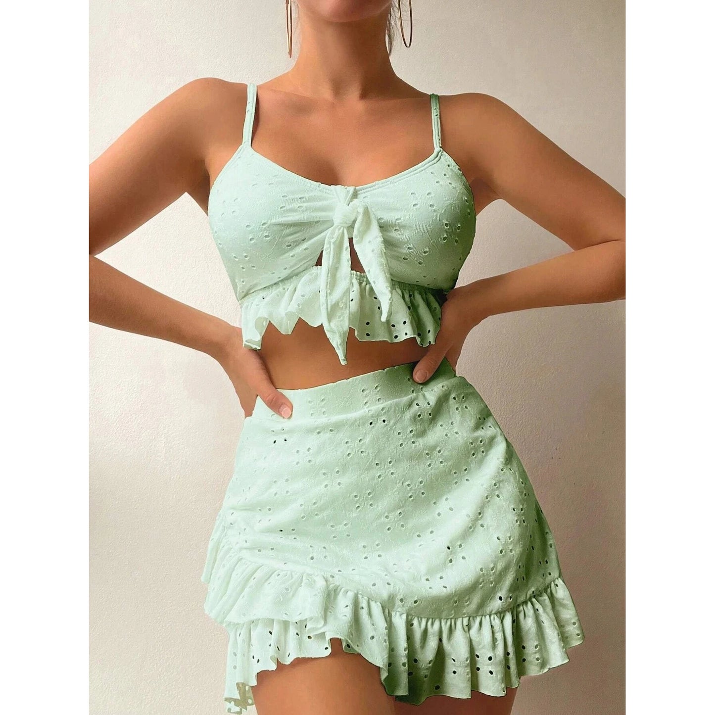 2025 3pack Schwimmbekleidung Frauen: Bikini Schwimmanzug Strand Rock - Knoten Badeanzug Strandmode Rüschen Zweiteilig Bikini Set Biquini Vielseitigkeit