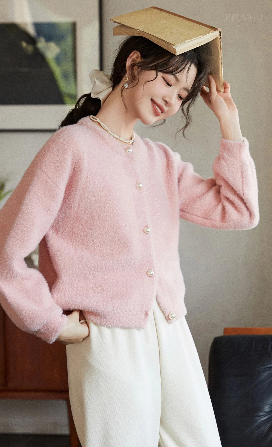 PPLMHUCN Imitationspelzstrickjacke ONeck - Größe M,Plüsch
