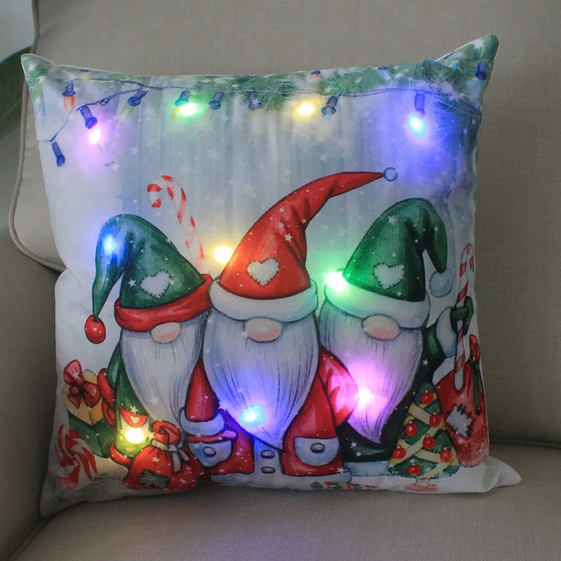 Cartoon Christmas Pillow Covers 18x18 inch LED Xmas Throw Pillows with Lights Christmas Decoration for Home Xmas Decor Kids Room