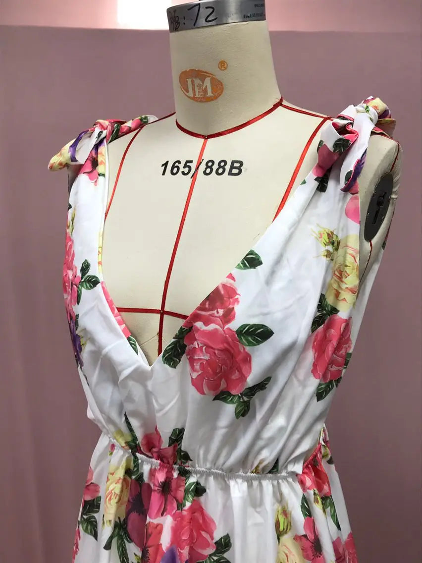 Backless women floral high waist large swing sleeveless long dresse