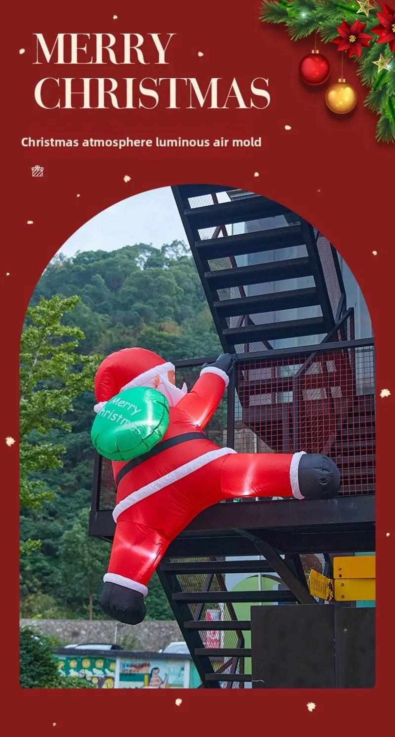 Christmas Inflatable Model,climbing Wall Santa Claus Glowing Inflatable Model, Outdoor Garden Scene Decoration Hanging Ornaments