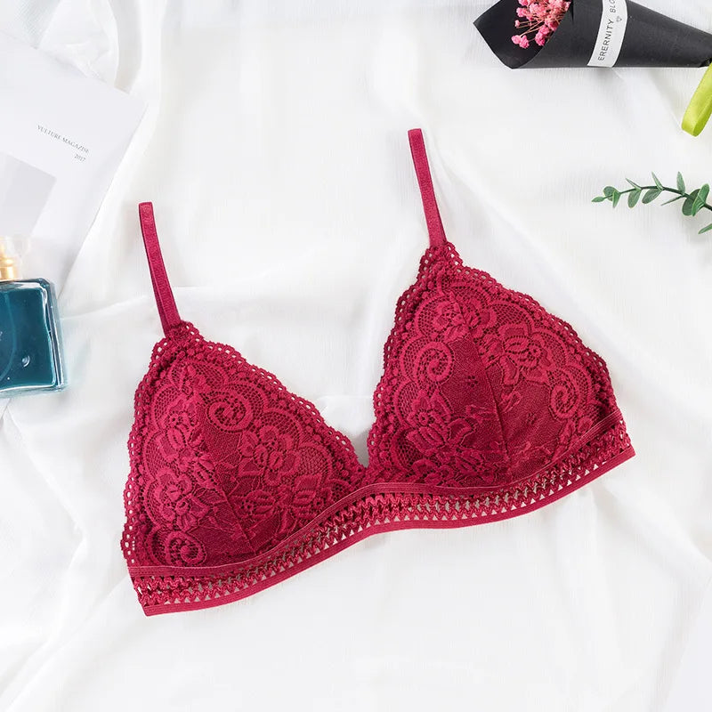Damen Bralette 2025 - Blumen-Spitzen BH mit tiefem V-Ausschnitt & Push-Up Effekt