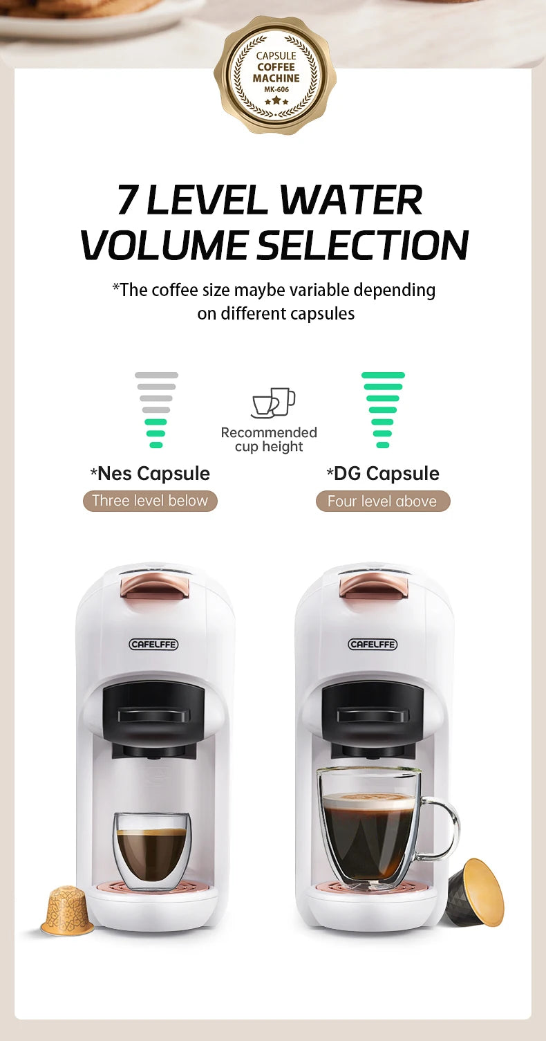 Cafelffe 5 in 1 Multiple Capsule Coffee Machine Hot/Cold DG Cappuccino Nespresso Capsule ESE Pod Ground Coffee Cafeteria 19Bar