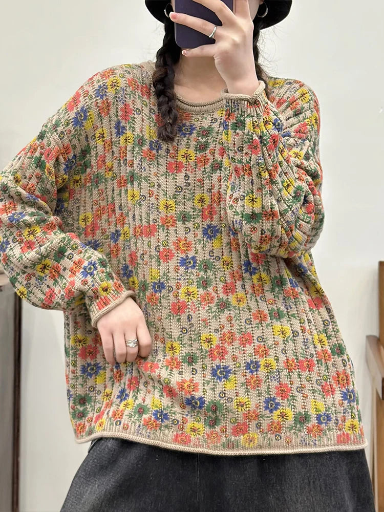 Amax LuluE Pullover Bedruckt Winter OAusschnitt-XL Baumwolle