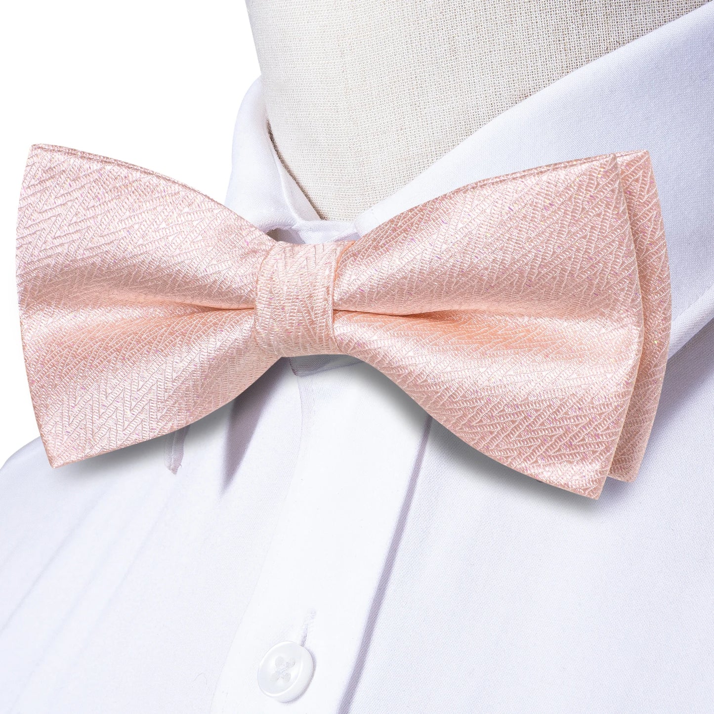 Hi-Tie Peach Pink Salmon Silk Mens Bow Tie Pocket Square Cufflinks Set Pre-tied Butterfly Knot Bowtie for Male Wedding Business