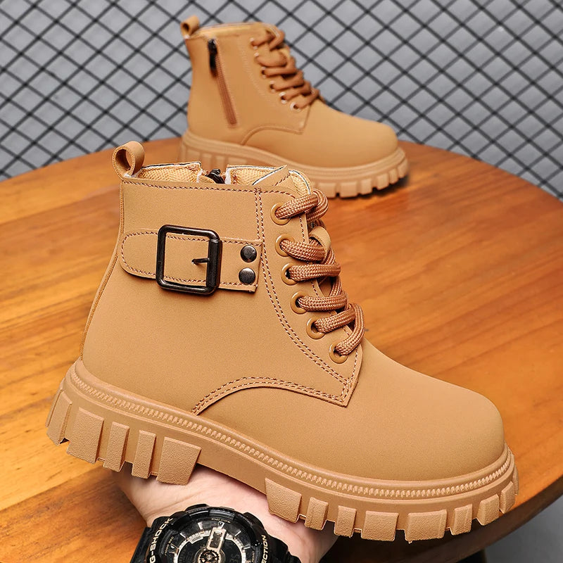 Herbst Mädchen Schnee Stiefel Mode Weiche Pu Leder Retro Britischen Stil Kinder Casual Schuhe Luxus Im Freien Nicht-slip Kinder stiefel