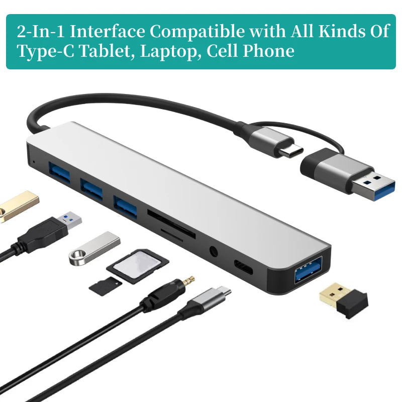 USB-Hub 2025: 8-in-2 Type-C USB-3.0 - Docking Station Audio Collection