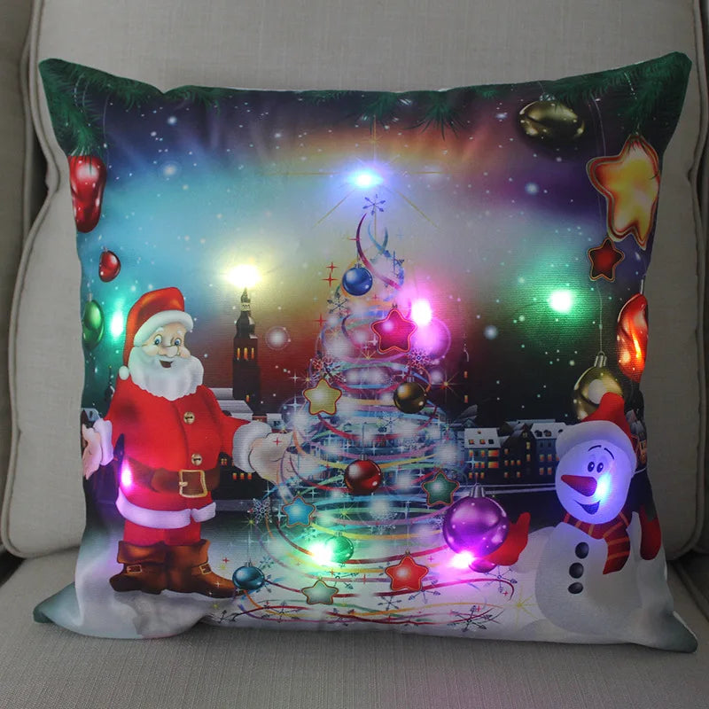 Cartoon Christmas Pillow Covers 18x18 inch LED Xmas Throw Pillows with Lights Christmas Decoration for Home Xmas Decor Kids Room